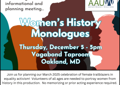 AAUW Women’s History Monologues to Return in March 2025!  Your Participation is requested and Needed!