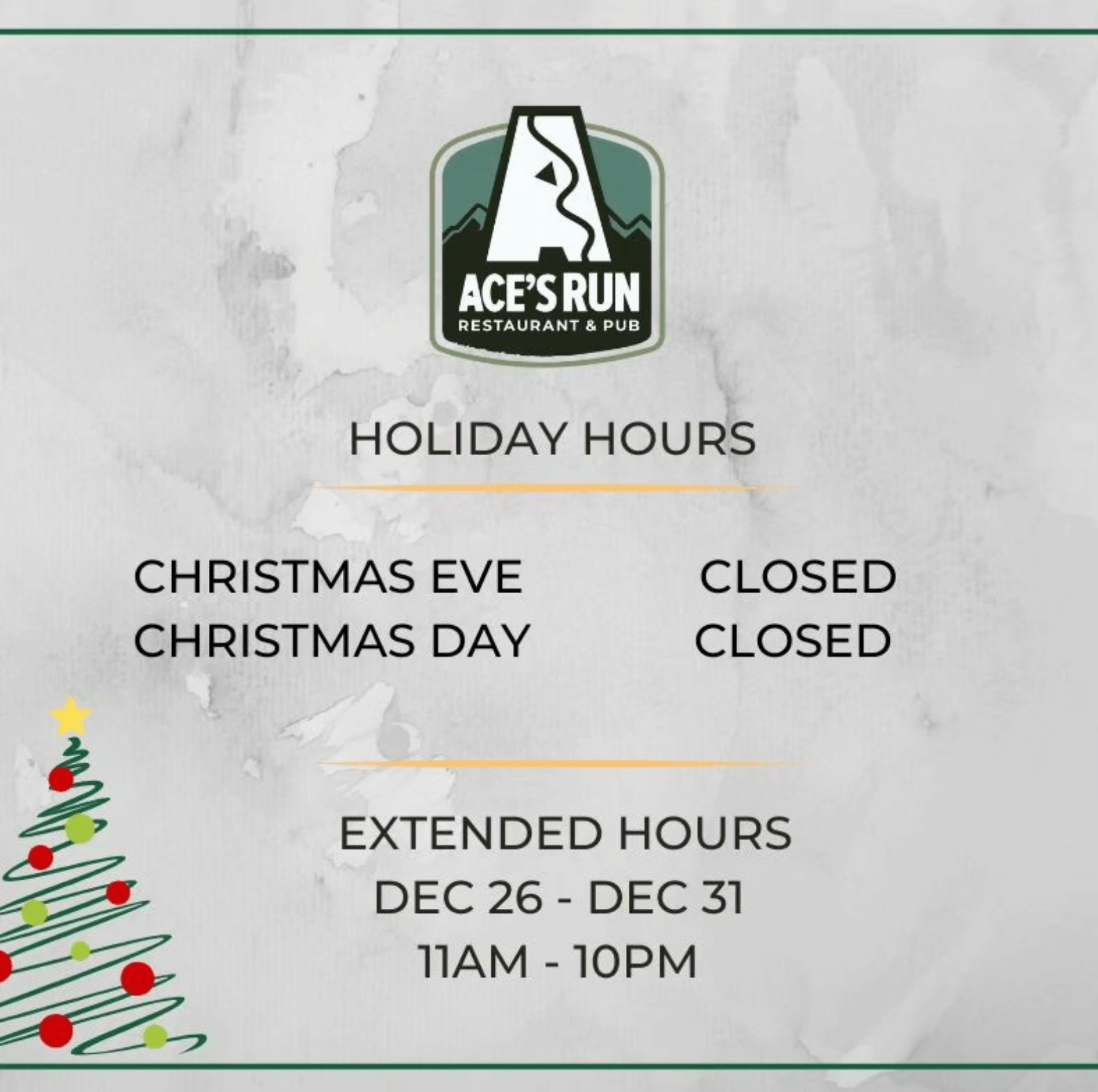 Ace's Run Restaurant & Pub - Holiday Hours at Deep Creek Lake, MD