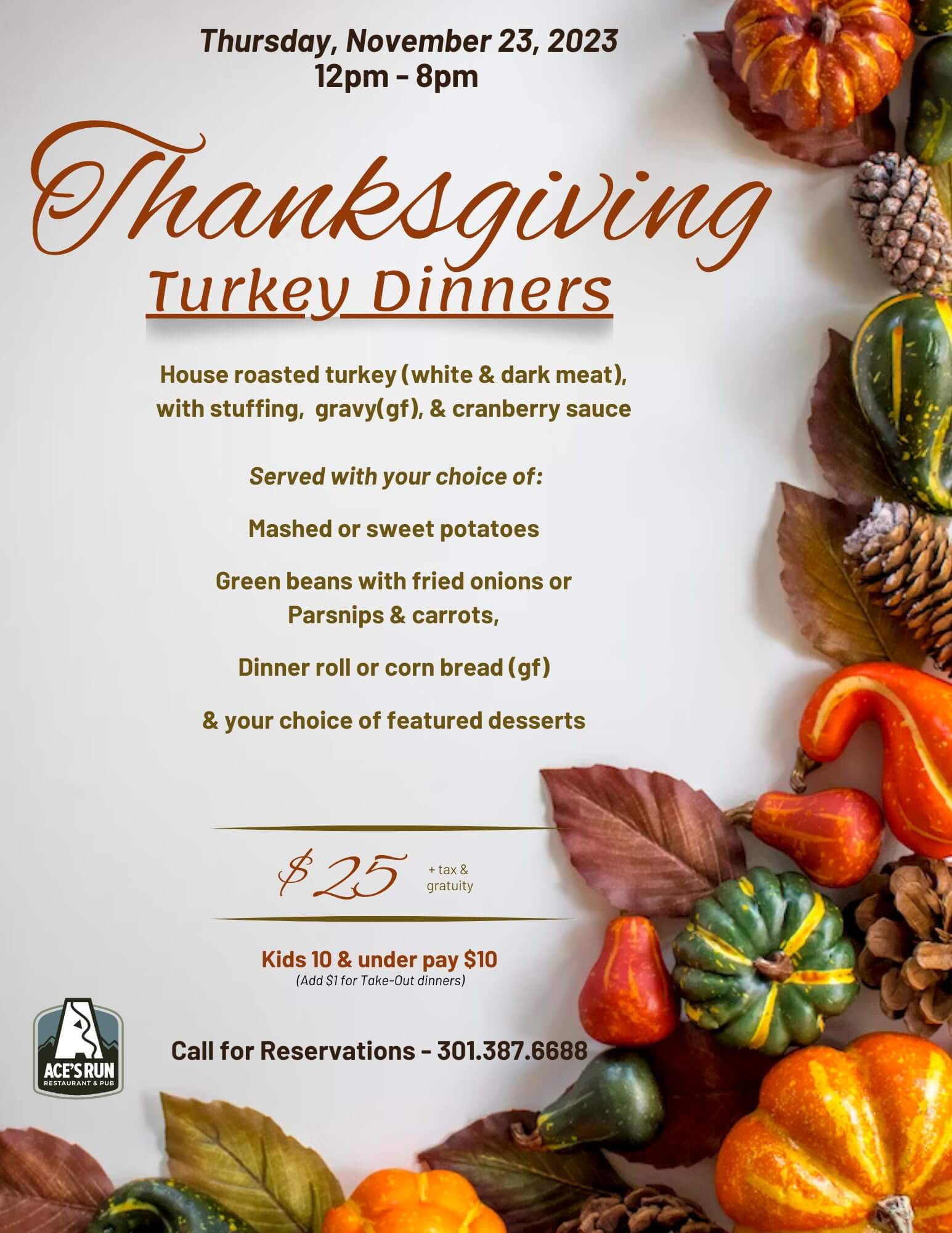 Ace's Run Restaurant and Pub: Thanksgiving Turkey Dinners at Deep Creek Lake, MD