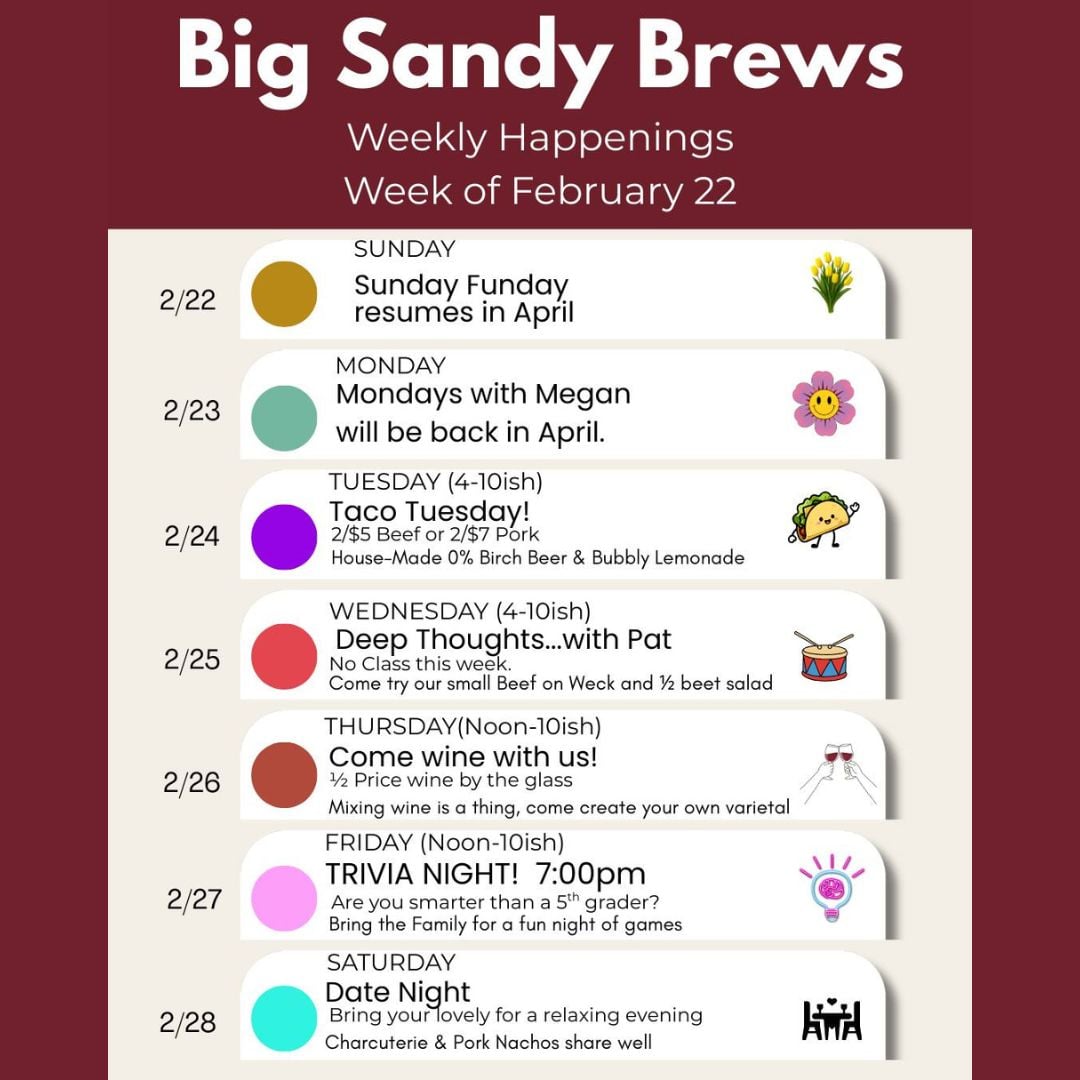 Big Sandy Brews' Week of February 22 Happenings (Deep Creek Lake, MD)