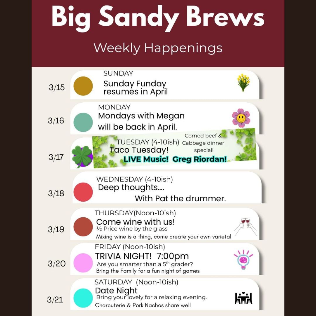 Big Sandy Brews Weekly Happenings (03/15-03/21) at Deep Creek Lake, MD