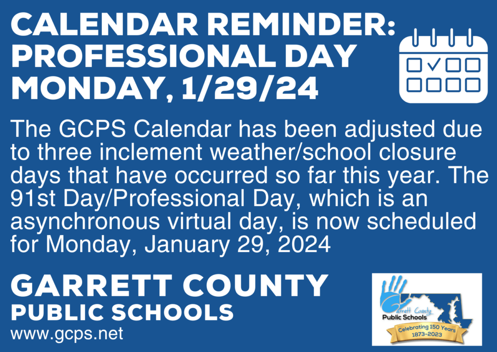 Calendar Reminder: Professional Day Monday, January 29, 2024 at Deep Creek Lake, MD