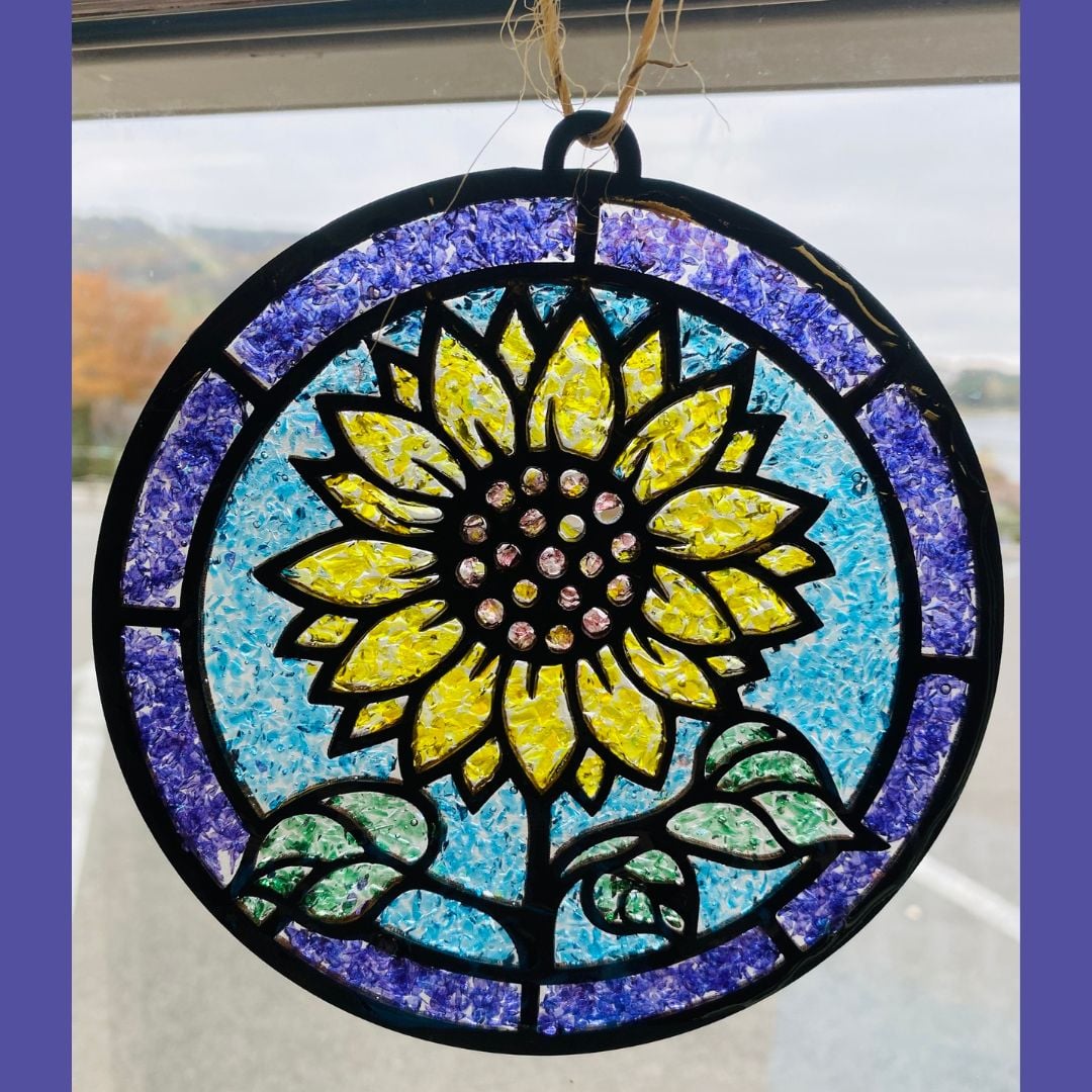 Crushed Glass/ Resin Sunflower Sun Catcher ( Deep Creek Lake, MD)