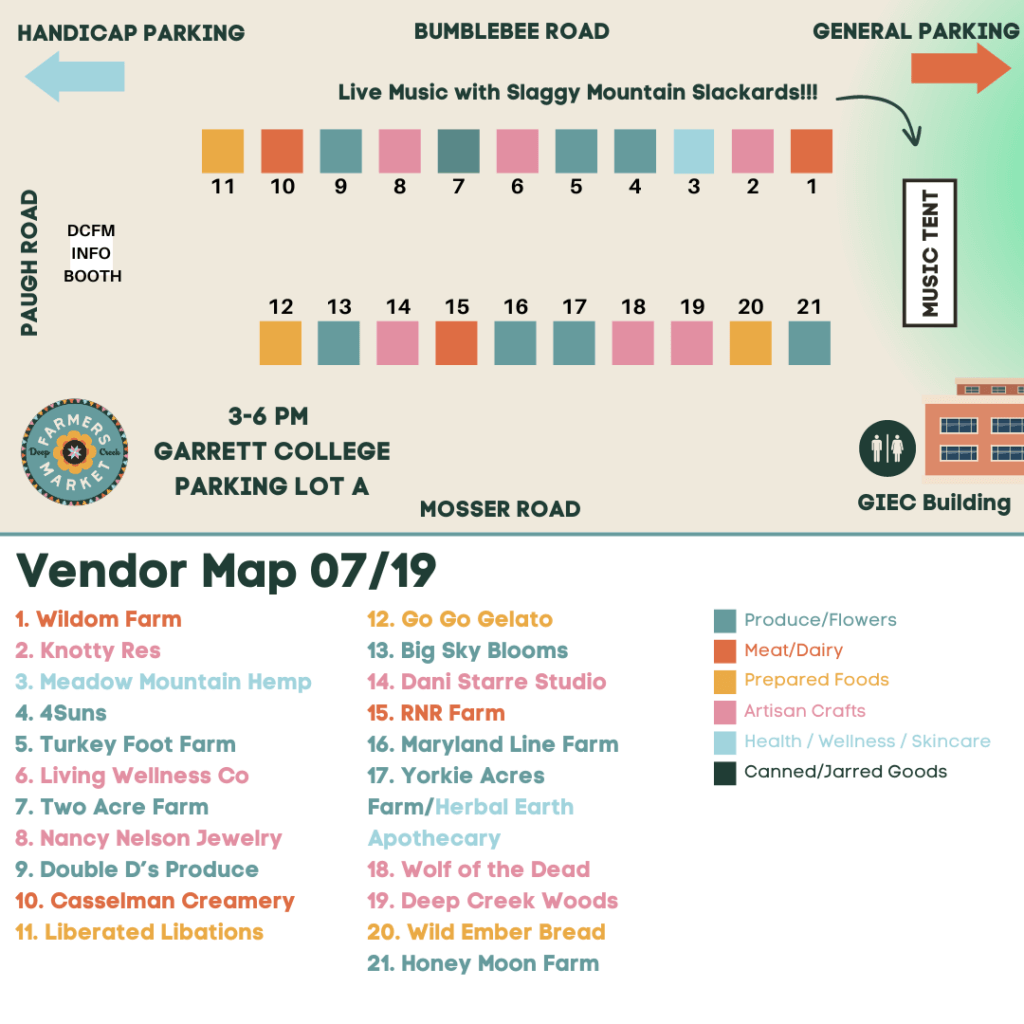 Deep Creek Farmers Market Season 2024: Local's Day (Vendor Map 7:19) at Deep Creek Lake, MD