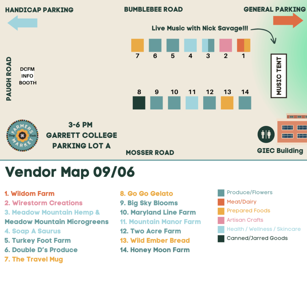 Deep Creek Farmers Market Season 2024 (Vendor Map 09/06) at Deep Creek Lake, MD