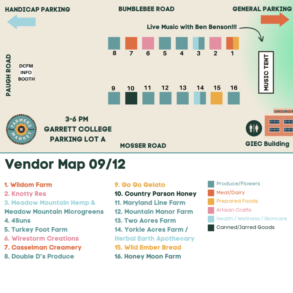 Deep Creek Farmers Market Season 2024 (Vendor Map 09/12) at Deep Creek Lake, MD