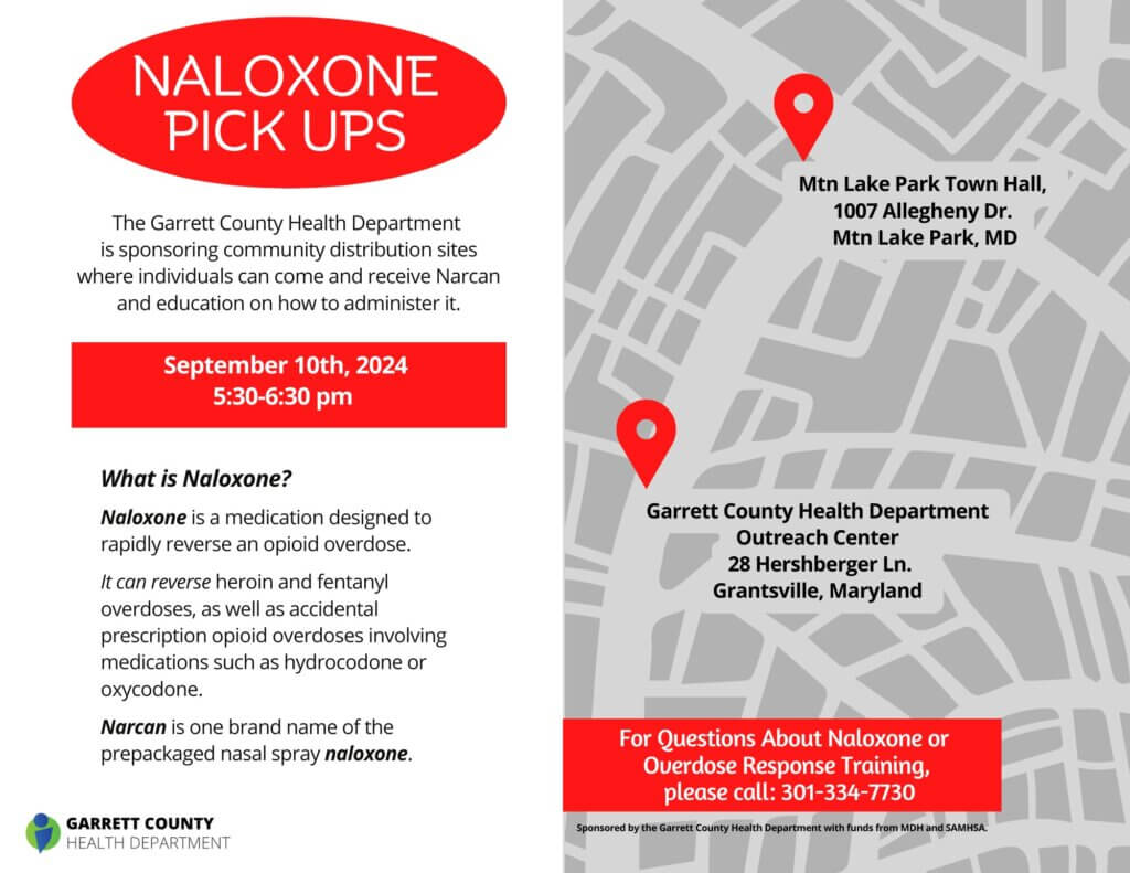 Free Naloxone Pick-Up Events Scheduled in Garrett County for Fall 2024 at Deep Creek Lake, MD