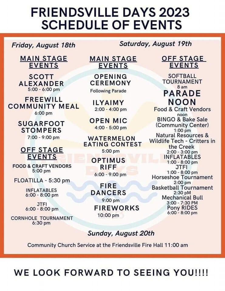 Friendsville Days 2023 Schedule of Events at Deep Creek Lake, MD