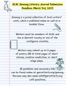 GCAC Ginseng Literary Journal Submission Deadline: March 3, 2023