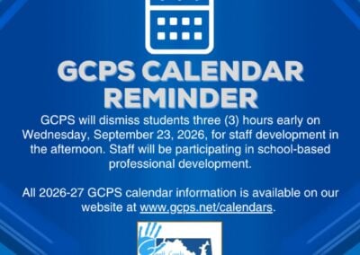 GCPS Calendar Reminder: 3-Hour Early Student Dismissal 9/23/26