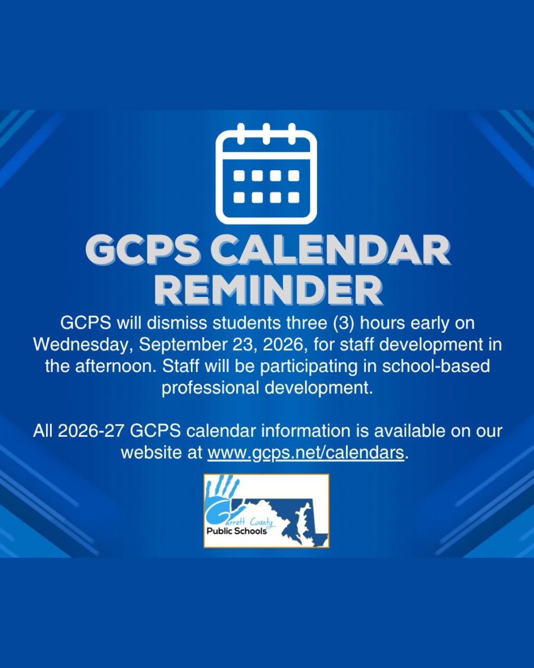 GCPS Calendar Reminder 3-Hour Early Student Dismissal 92326