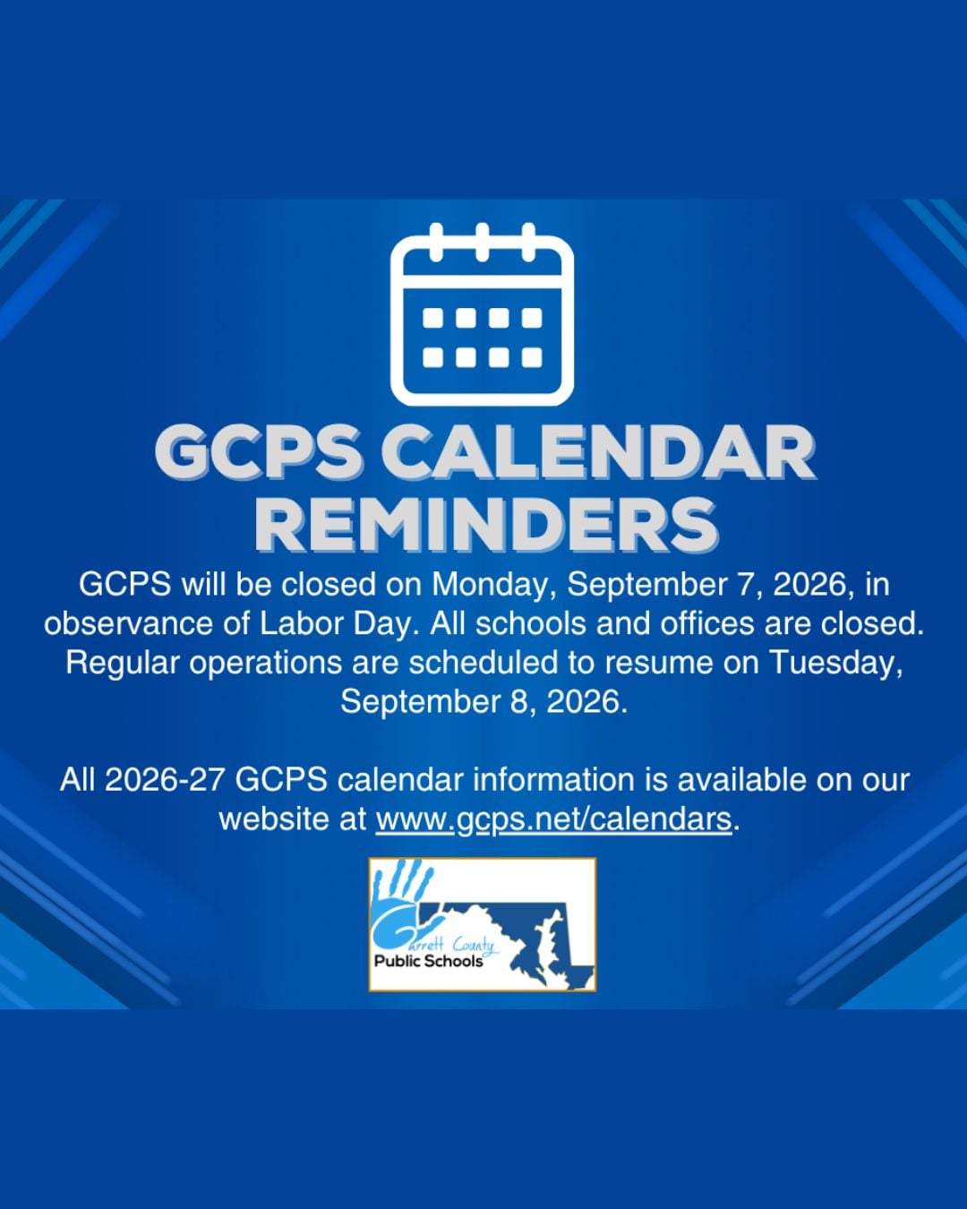 GCPS Calendar Reminder GCPS Closed on Labor Day