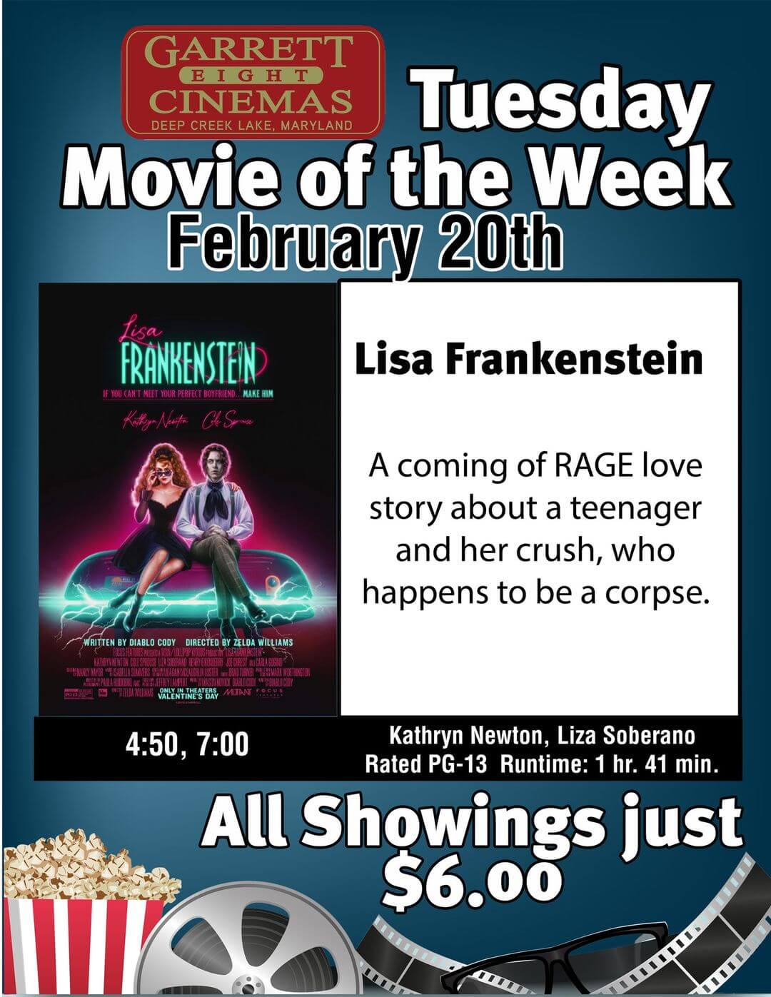 Garrett 8 Cinemas: Tuesday Movie of the Week (Lisa Frankenstein) at Deep Creek Lake, MD