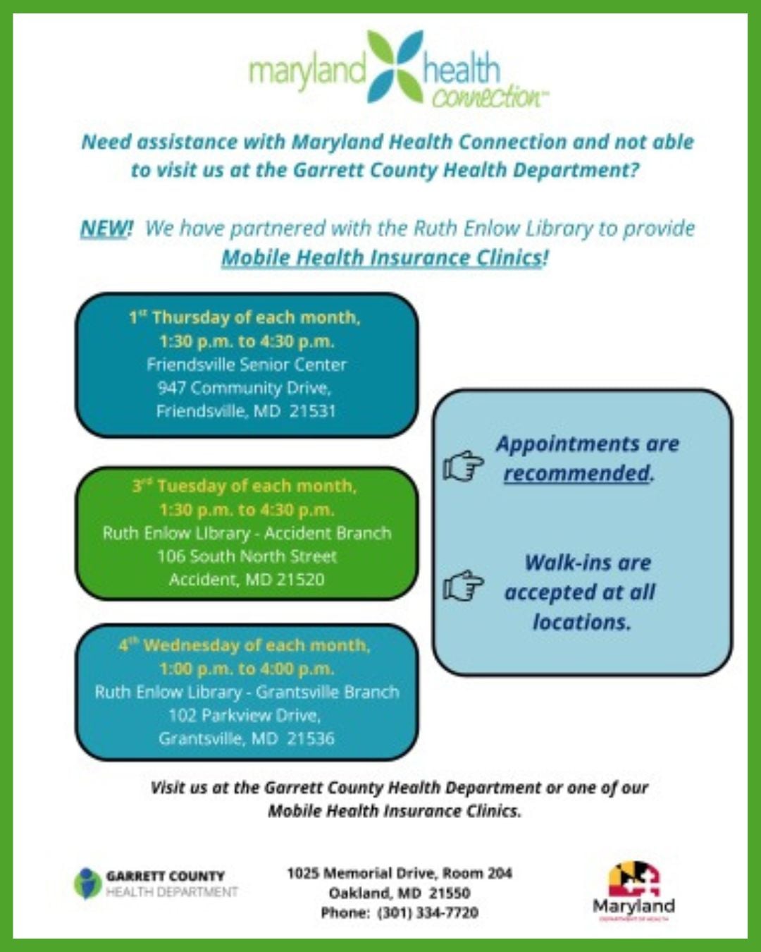 Garrett County Health Department Mobile Insurance Clinic (Friendsville Branch)
