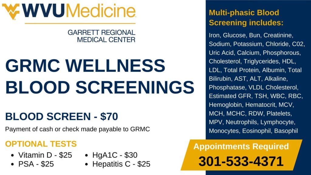 Garrett Regional Medical Center to Offer Wellness Blood Screenings in June in Oakland, Grantsville at Deep Creek Lake, MD