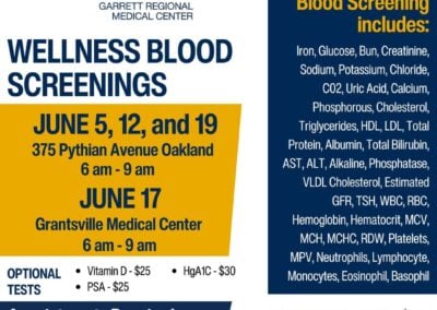 Garrett Regional Medical Center to Offer Wellness Blood Screenings in Oakland, Grantsville