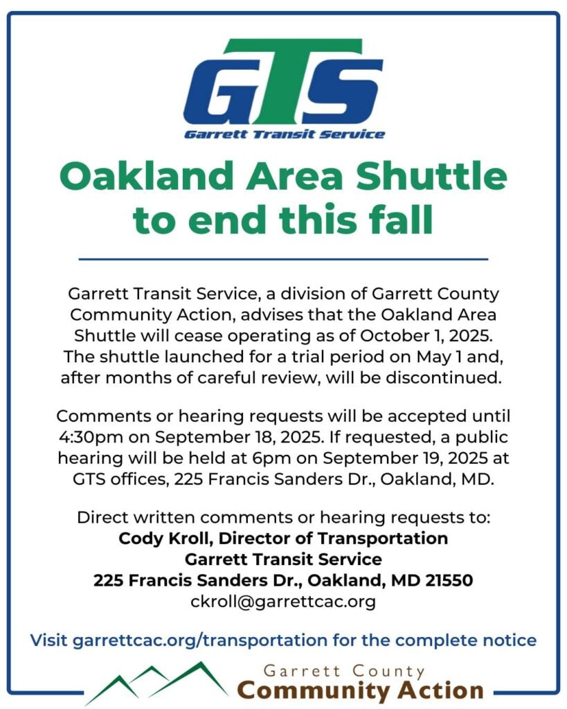 Garrett Transit Service (Oakland Area Shuttle to End this Fall)
