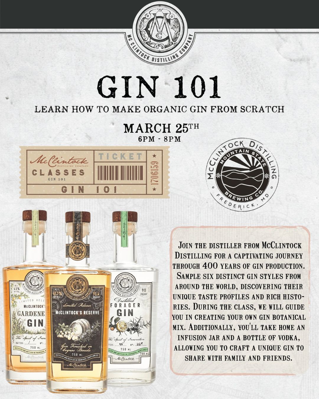 Gin 101: Learn How to Make Organic Gin from Scratch (Deep Creek Lake, MD)
