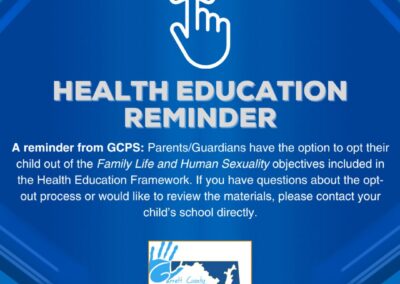 Health Education Reminder: Family Life and Human Sexuality Opt-Out Option
