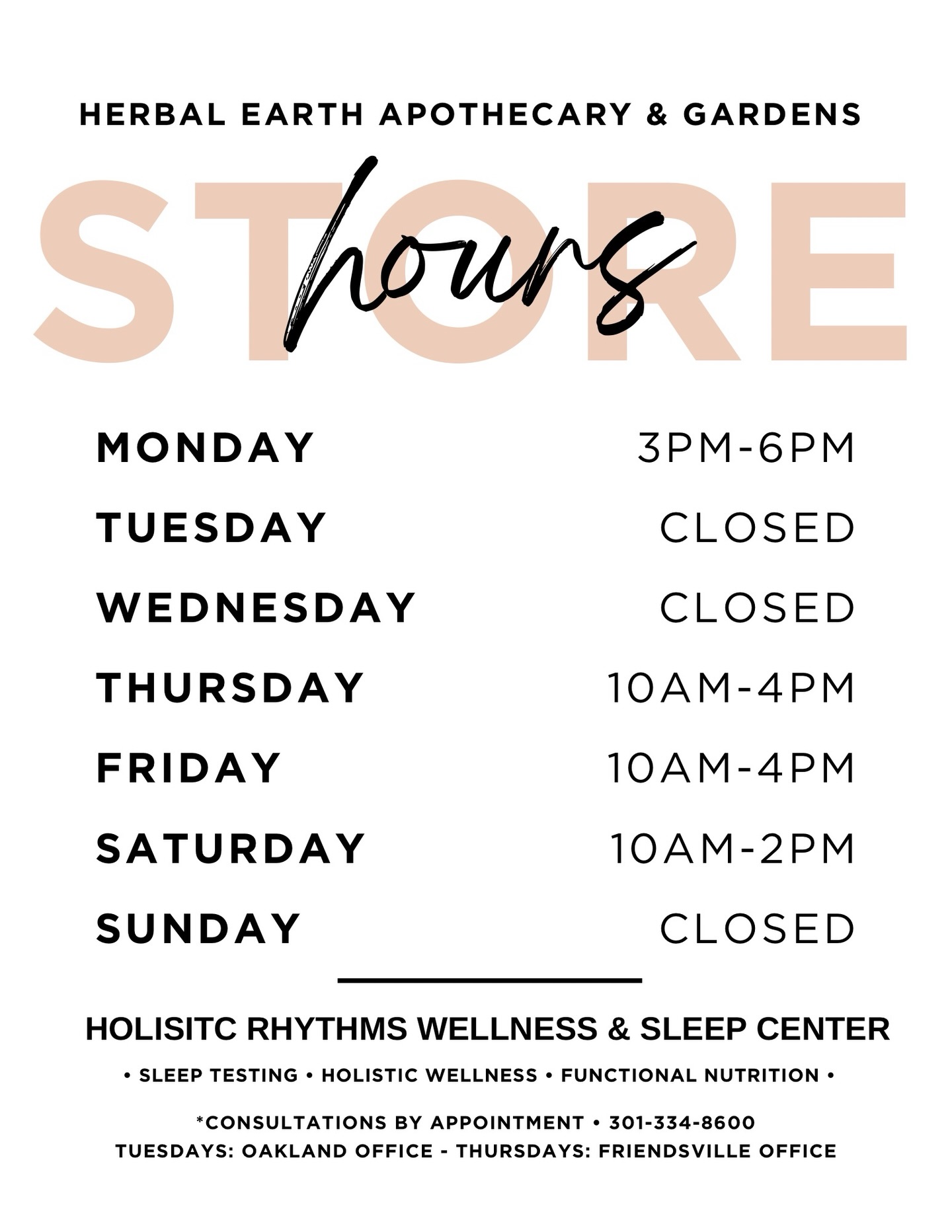 Herbal Earth Apothecary & Gardens Winter Hours