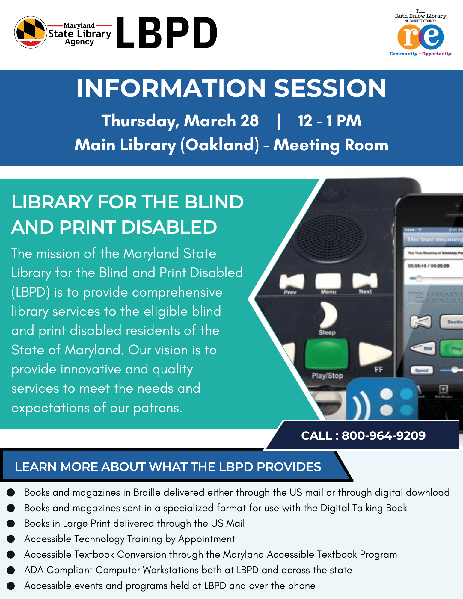 Library for the Blind and Print Disabled Information Session at Deep Creek Lake, MD