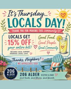 Locals' Day at 206 Alder Bistro and Bar