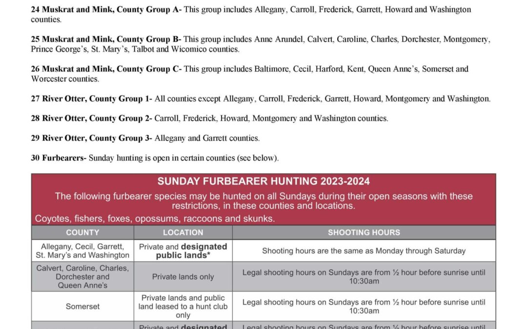 Maryland Hunting Seasons Calendar for 2023 2024 6 Deep Creek Times