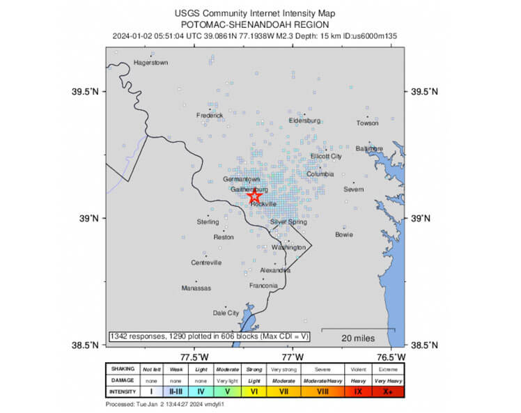 January 2024 Maryland Earthquake Deep Creek Times