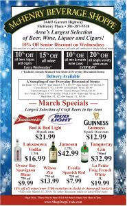 McHenry Beverage March 2018 Specials in Deep Creek Lake, MD