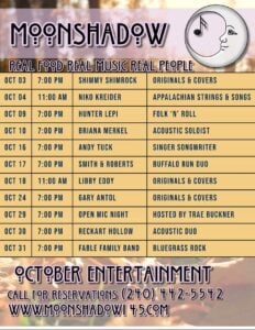MoonShadow's October entertainment