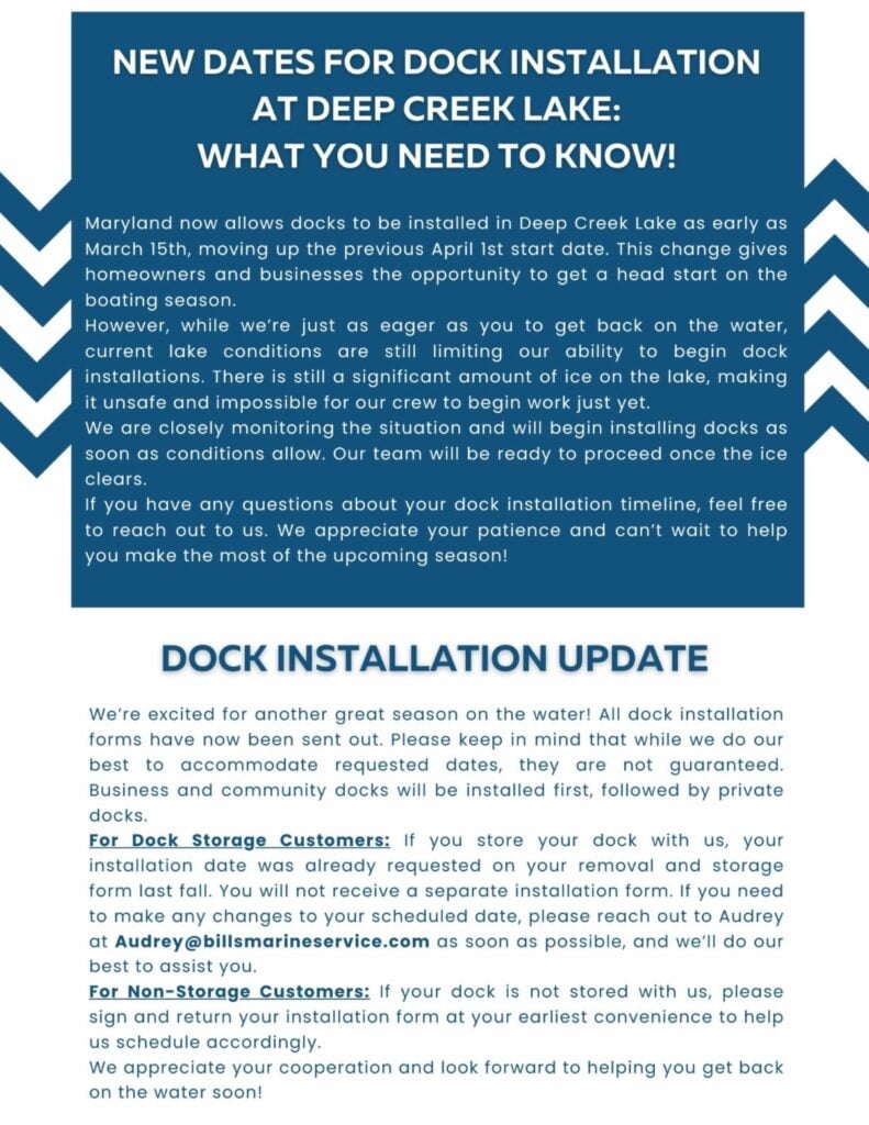 New Dates for Dock Installation at Deep Creek Lake, MD