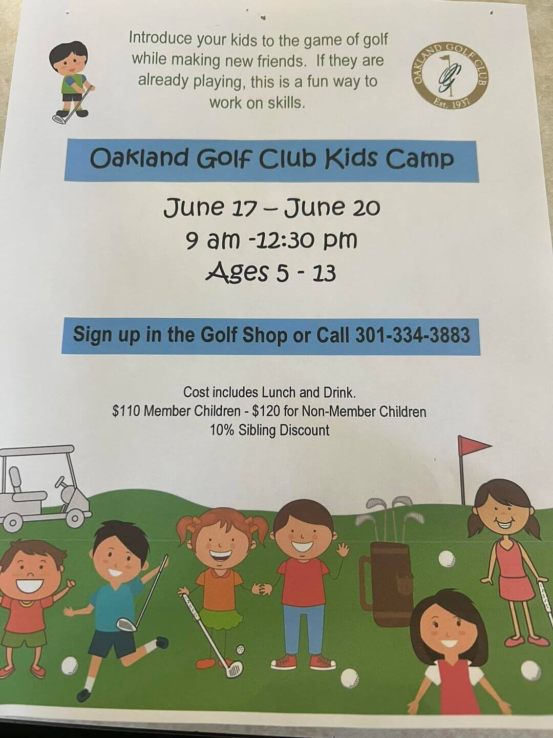 Oakland Golf Club Kids Camp at Deep Creek Lake, MD