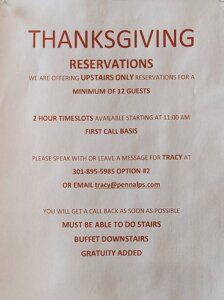 Penn Alps Restaurant & Craft Shop: Thanksgiving Day Buffet Reservations
