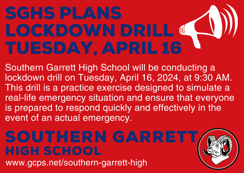 SGHS Plans Lockdown Drill for Tuesday, April 16, 2024 at Deep Creek Lake, MD