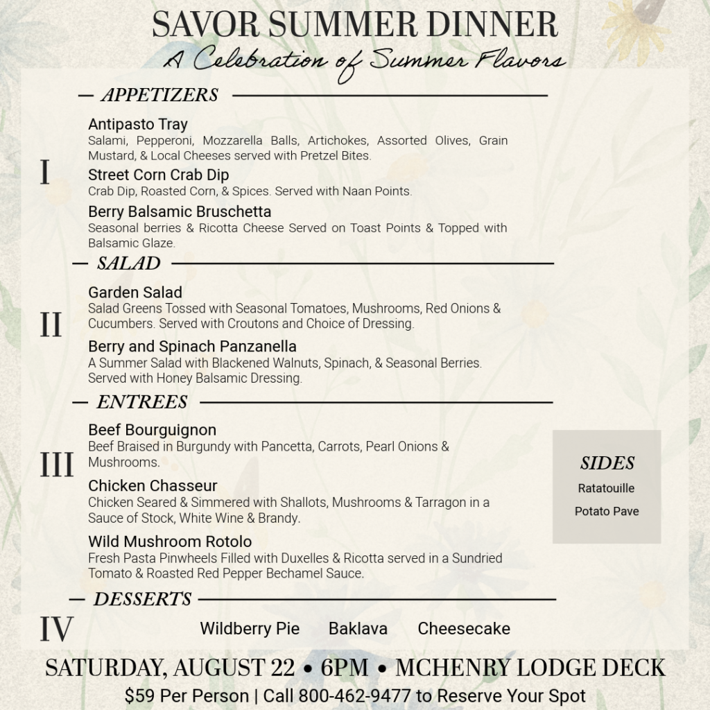 Savor Summer Dinner Menu