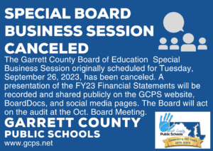 September 26, 2023, Board Meeting Cancelation at Deep Creek Lake, MD