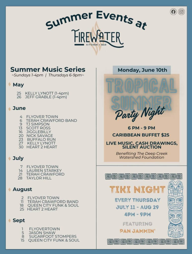 Summer Music Series at Firewater Kitchen & Bar, Deep Creek Lake, MD