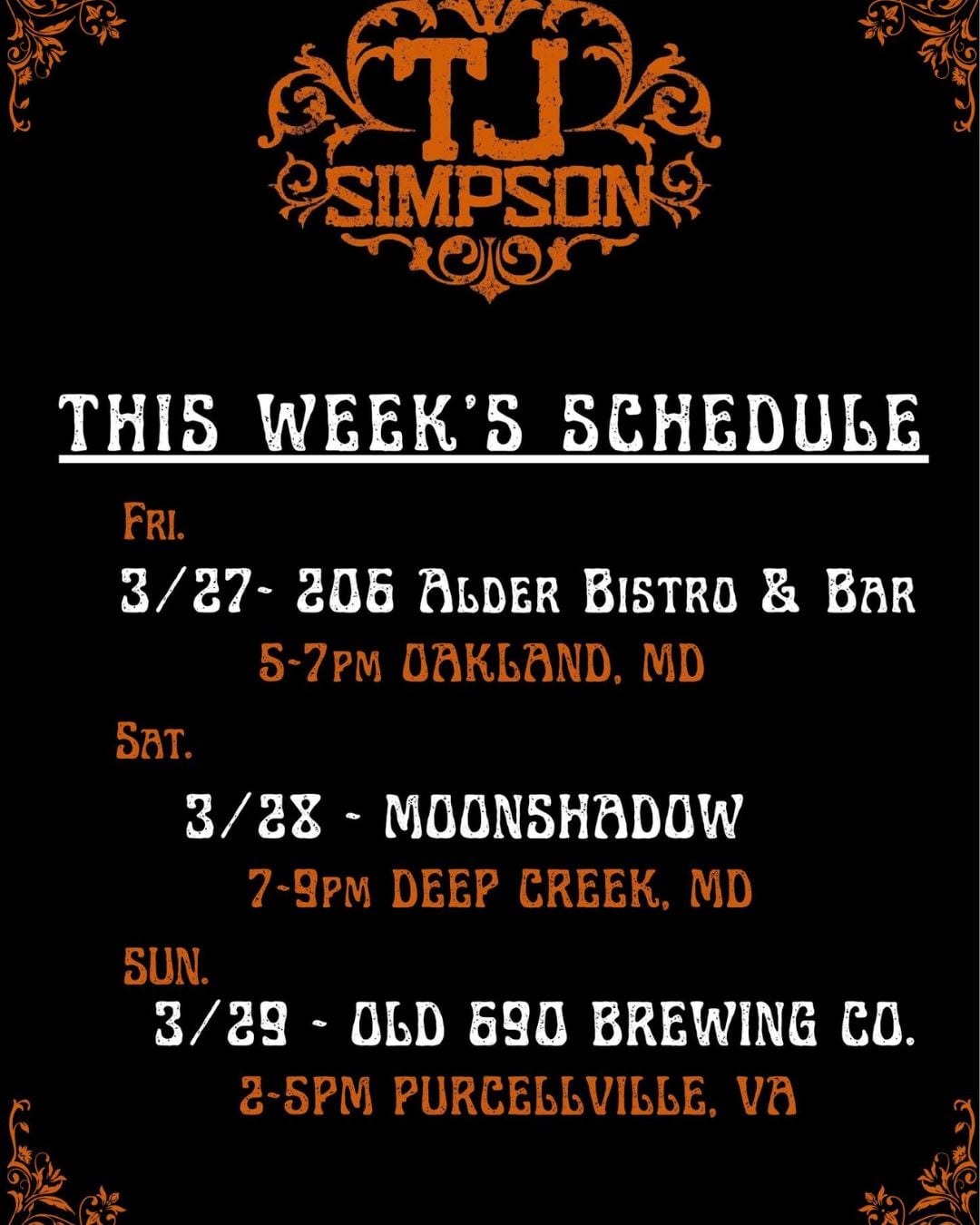 TJ Simpson (03/27-2826) Schedule (Deep Creek Lake, MD)