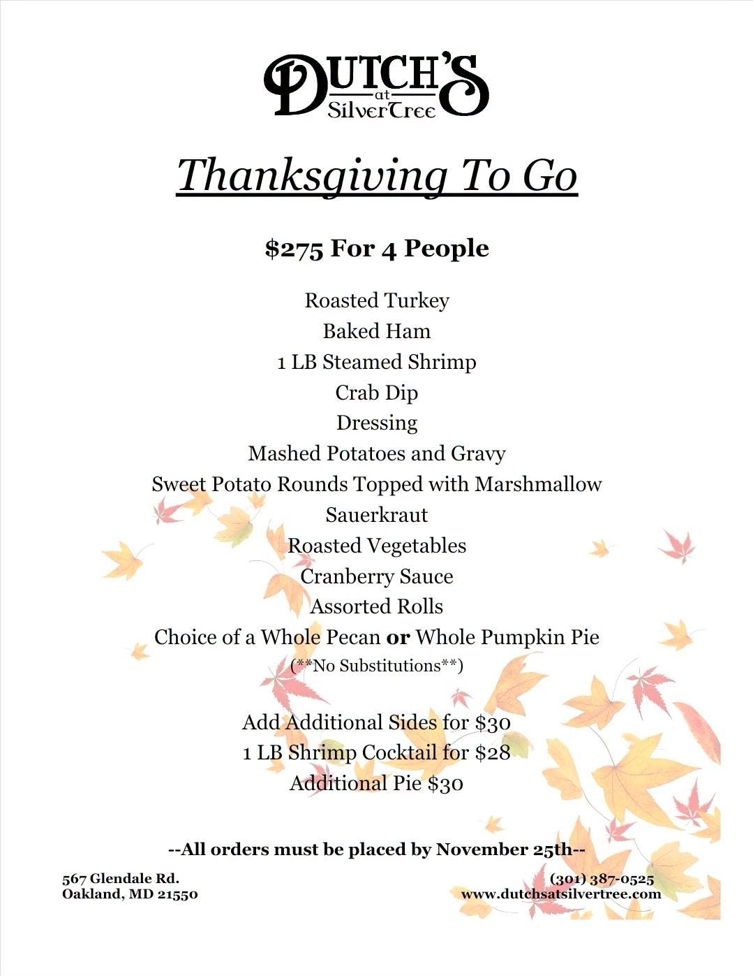 Thanksgiving To Go at Dutch's At Silver Tree