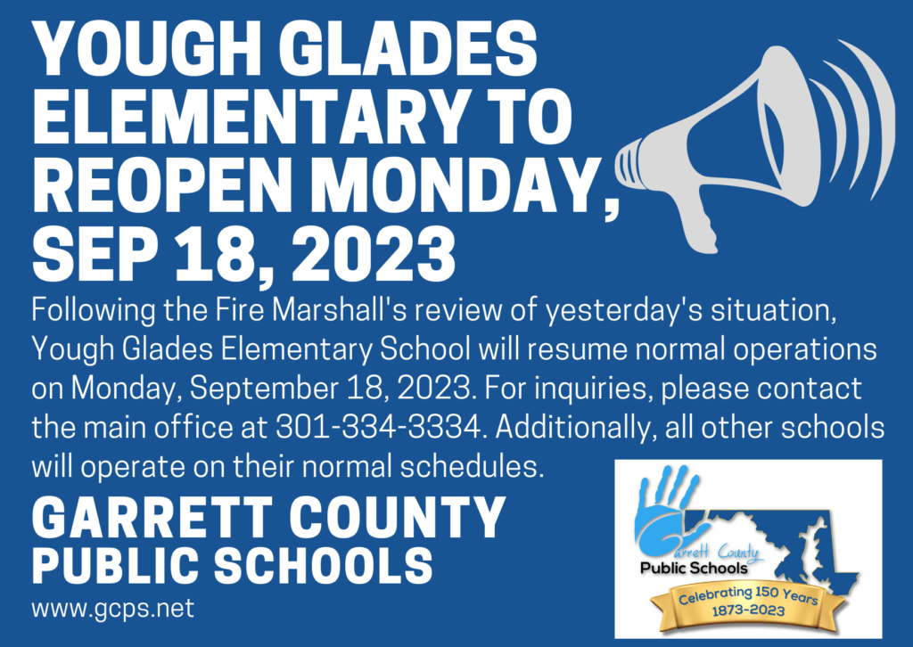 Yough Glades Elementary to Resume Operations on Monday 9/18/23 at Deep Creek Lake, MD