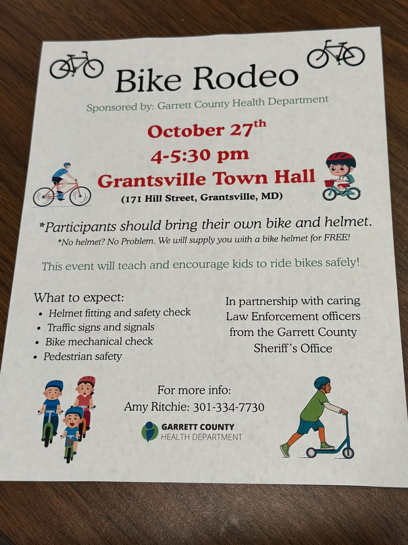 Garrett County Health Department Bike Rodeo flyer: October 27, 4 to 5:30 p.m., Grantsville Town Hall