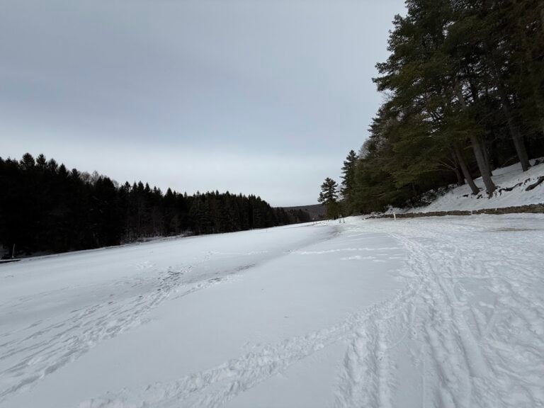 Snow-covered lake at New Germany State Park