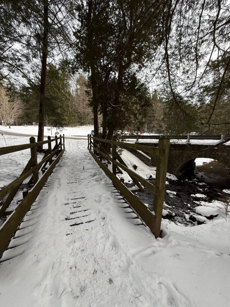 Snowy footbridge at New Germany State Park