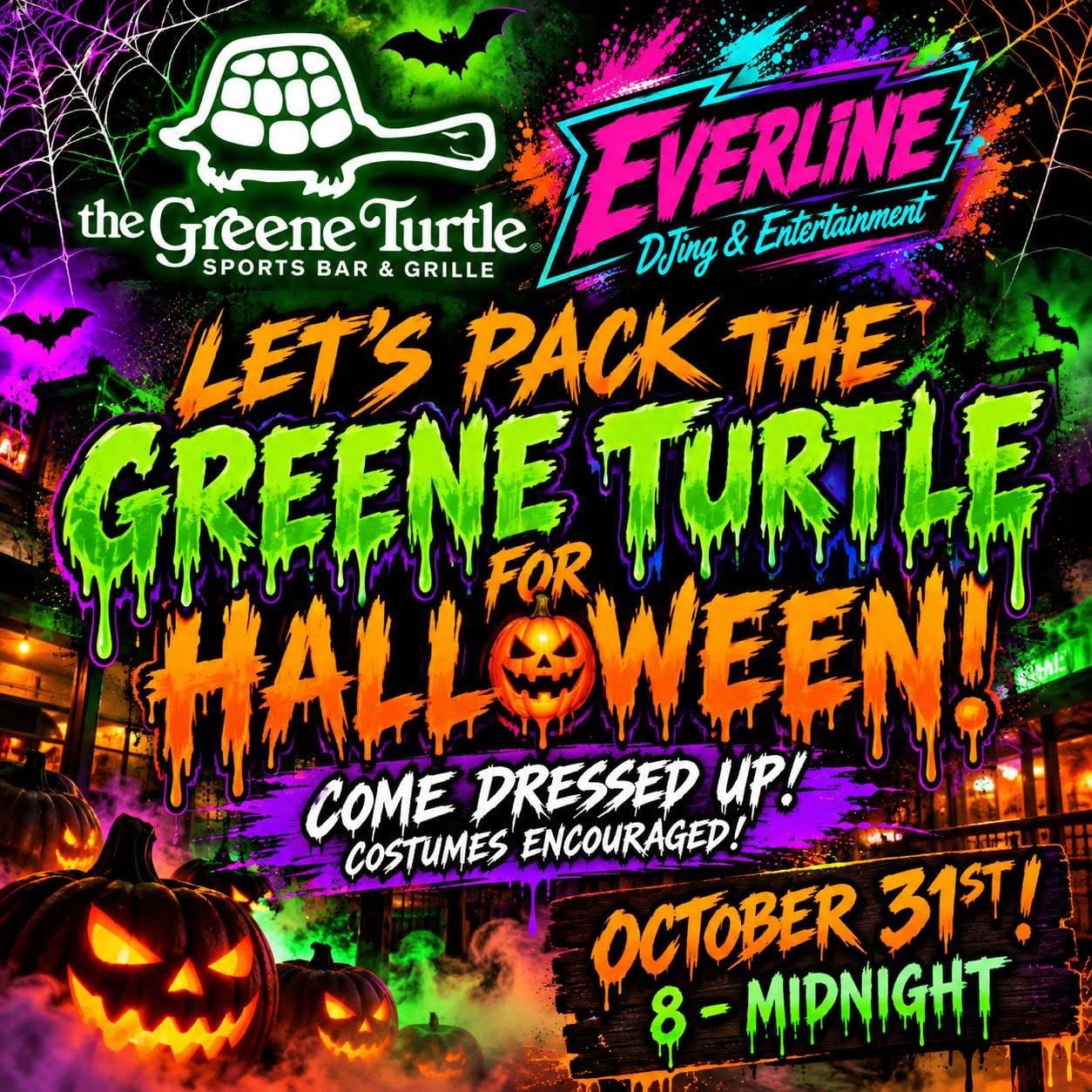 Greene Turtle Halloween party flyer, October 31, 8 PM to midnight