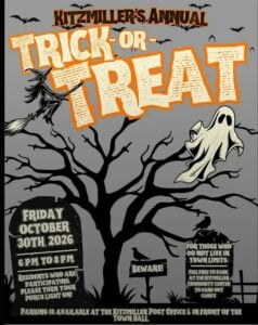 Kitzmiller's Annual Trick-or-Treat flyer, Friday, October 30, 2026, 6 to 8 PM