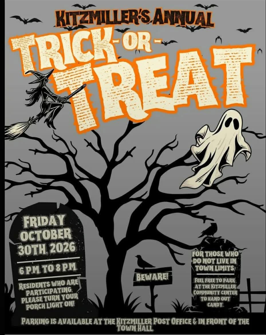Kitzmiller's Annual Trick-or-Treat flyer, Friday, October 30, 2026, 6 to 8 PM