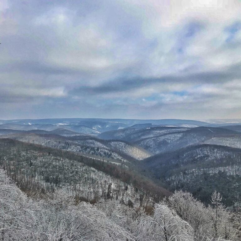 Snow and ice over the ridges of Savage River State Forest